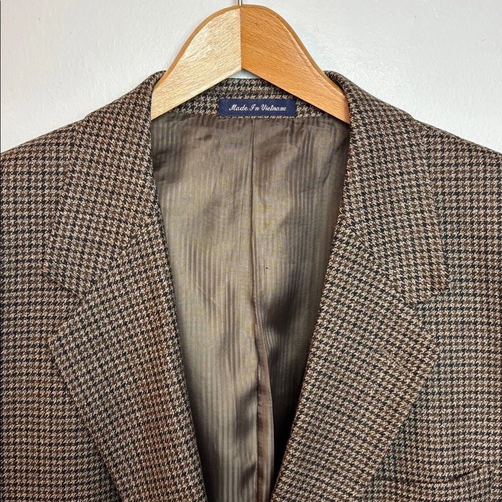 VTG Alan Flusser Men’s Houndstooth Lambswool Cashmere Brown Blazer‎ 46R